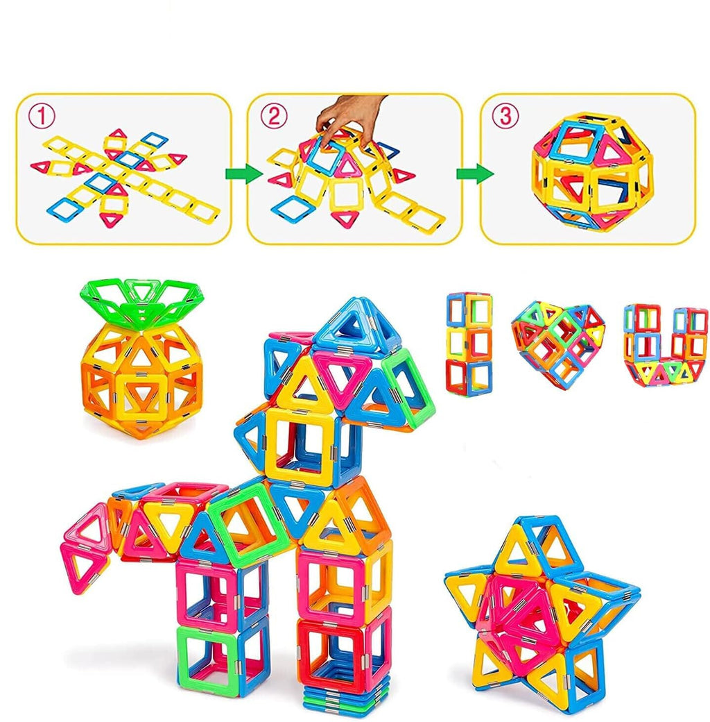 52 PCS Magnetic Building Blocks for Kids, Construction Educational Toy, Colourful Magnetic Tiles Set for STEM Learning, Creative Play for Toddlers & Children