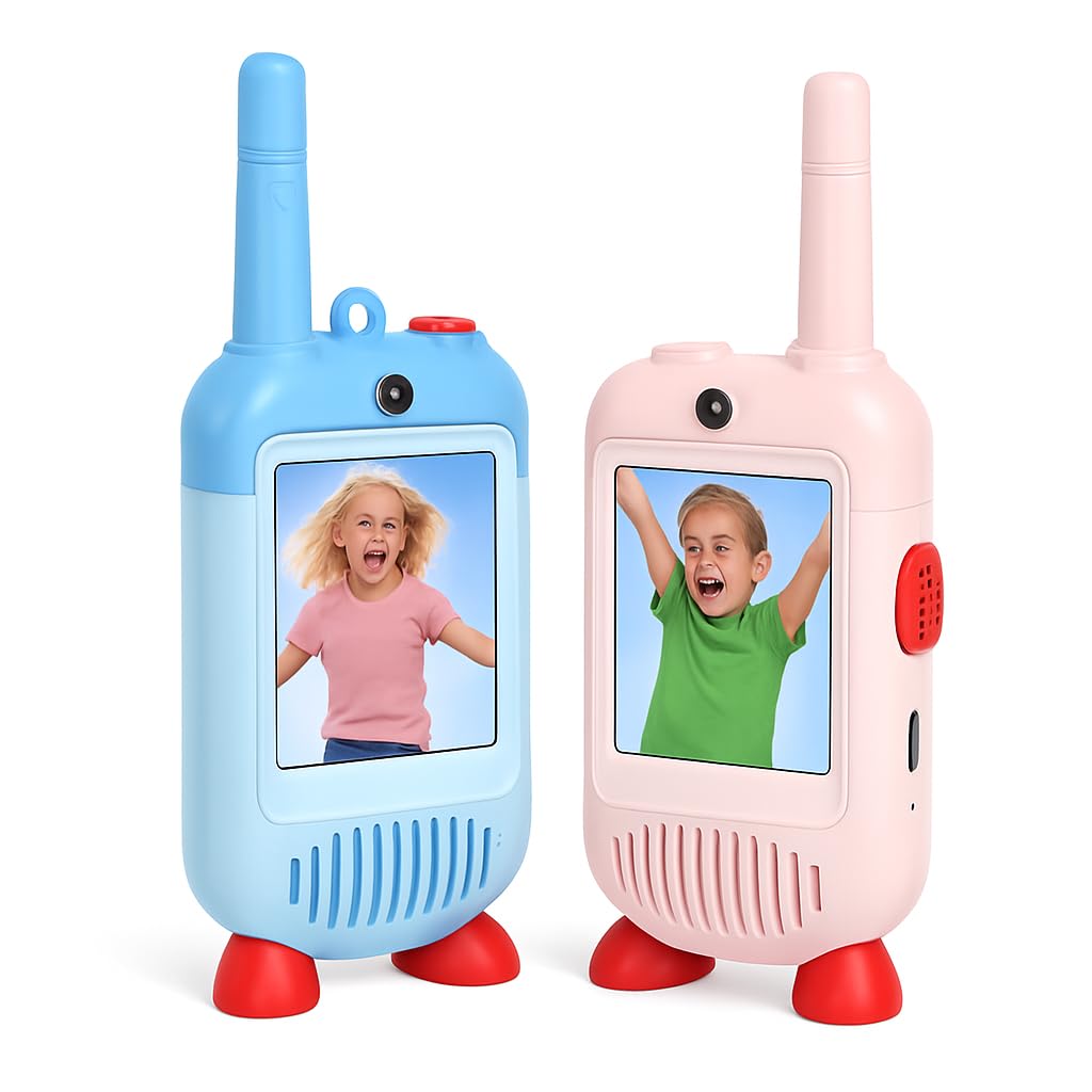 2PCS Video Walkie Talkies for Kids, Rechargeable Walkie Talkies with Camera & Voice Changer, Educational Toys for Children, Ideal for Indoor Outdoor Play, Birthday Gifts for Boys & Girls (Pink+Blue)