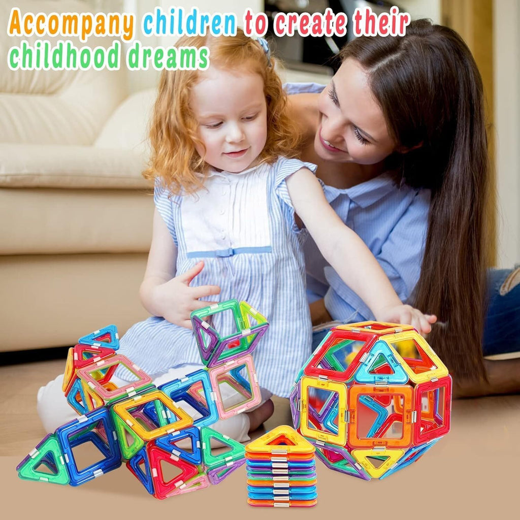 52 PCS Magnetic Building Blocks for Kids, Construction Educational Toy, Colourful Magnetic Tiles Set for STEM Learning, Creative Play for Toddlers & Children