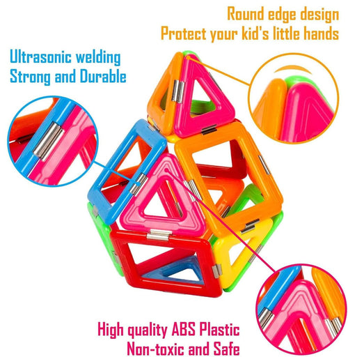 52 PCS Magnetic Building Blocks for Kids, Construction Educational Toy, Colourful Magnetic Tiles Set for STEM Learning, Creative Play for Toddlers & Children